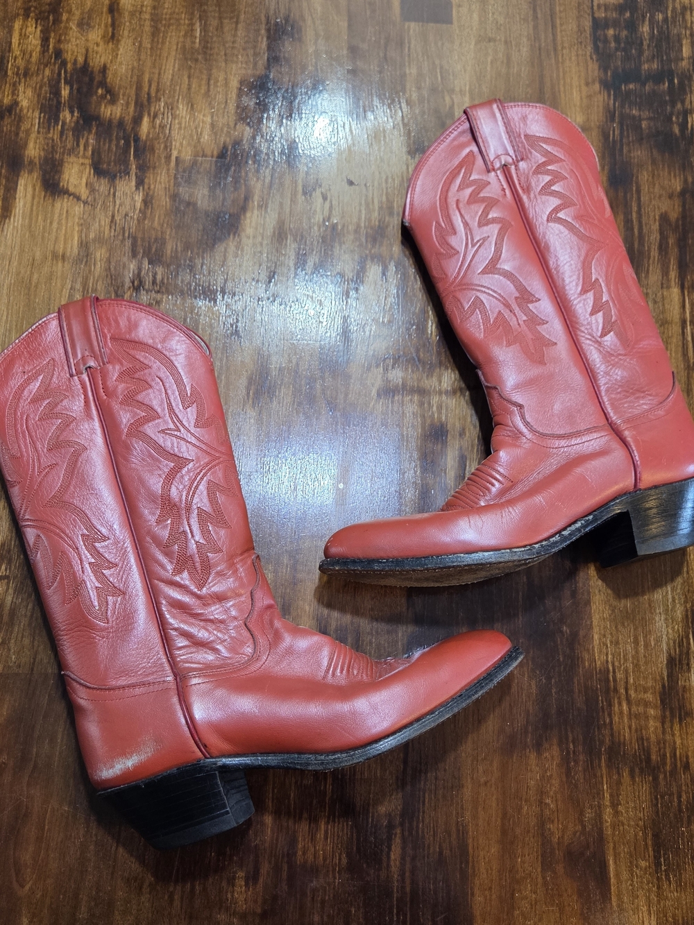 Justin Cowgirl Boots Womens size 7B Red Leather Cowboy Western Boots Vintage